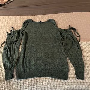 Express long sleeve green knit xs, open shoulders